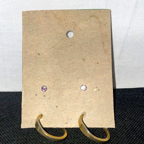 Two sets of earrings, one inch hoops and stud earrings with white gems - Picture 1 of 2